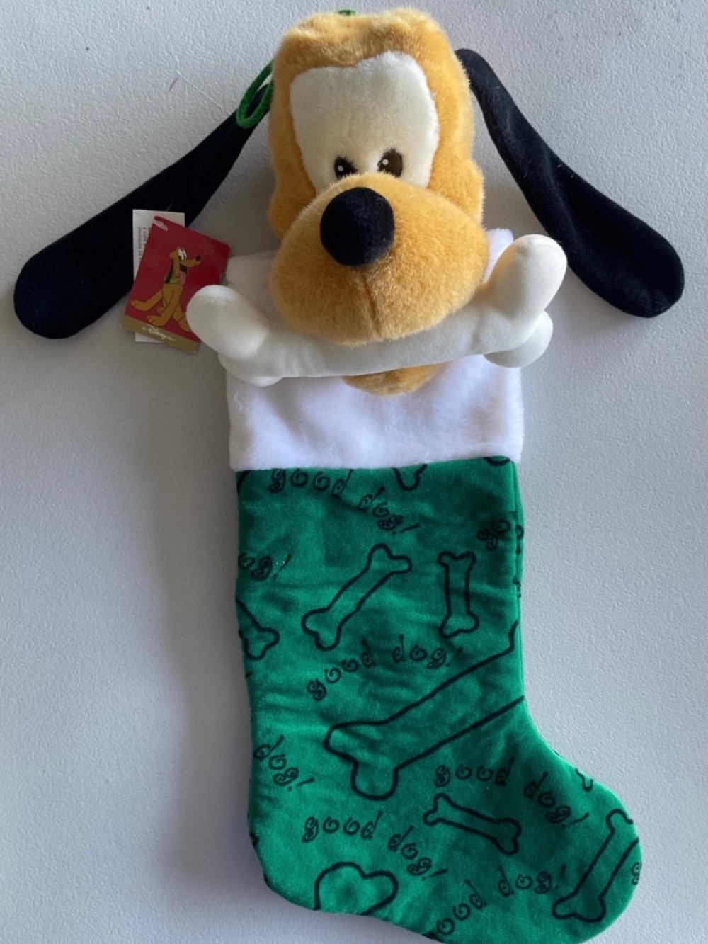 Vintage Walt Disney PLUTO "Good Dog!" 3D Plush Christmas Stocking NWT